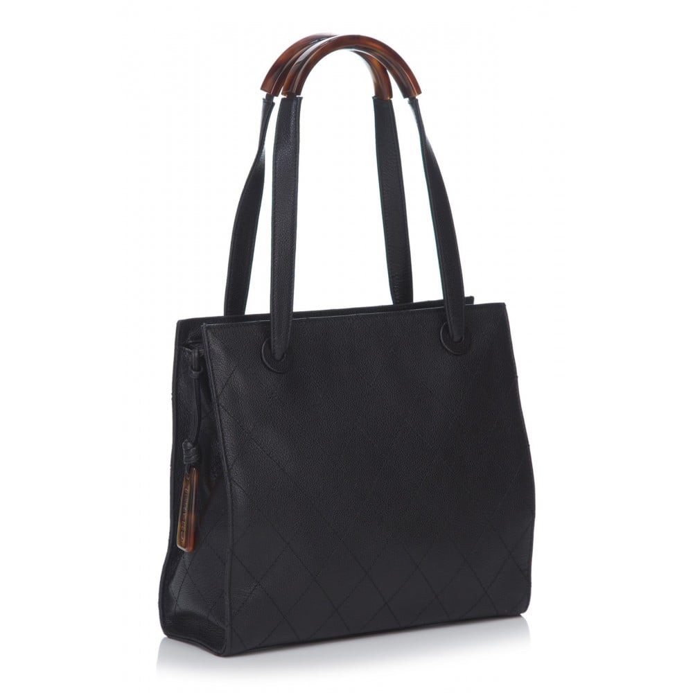 Authentic CHANEL black caviar tortoiseshell mini tote